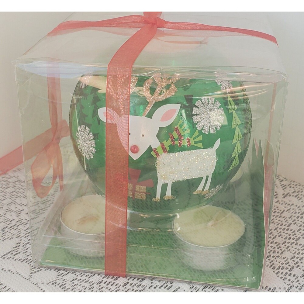 Pier 1 Imports Christmas Gift Set Glass Ornament Candleholder Five Tealights New